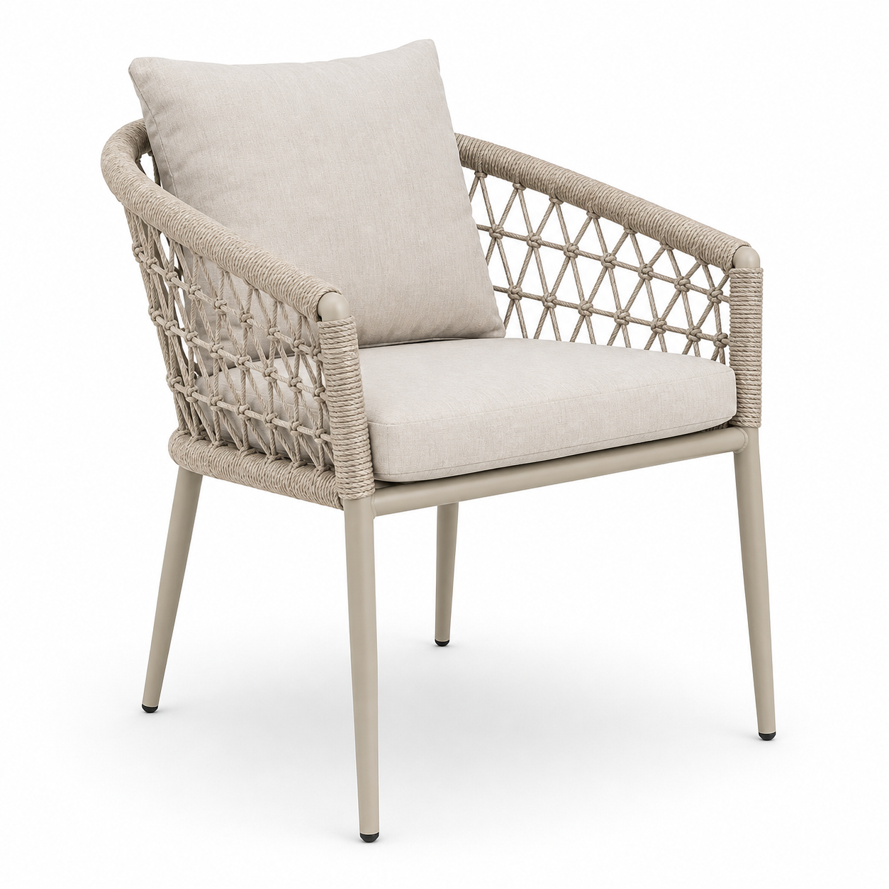 Lagona Cappuccino Model כיסא אוכל יוקרתי מאלומיניום וחבלים אפור בהיר – דגם לגונה – תמונה 1