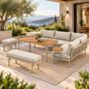 ⁦סט ישיבה פינתי אלומיניום בסגנון חבלים – דגם לורי קאמל⁩ – תמונה ⁦2⁩